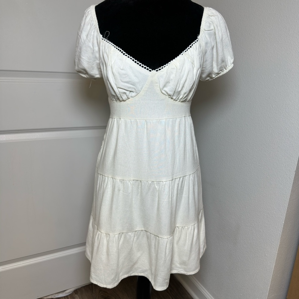 PacSun Ivory Puff Sleeve Mini Dress with ties in the back / BNWT